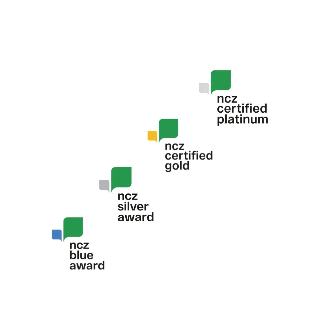 The NCZ award levels: blue award, silver award, certified gold and certified platinum