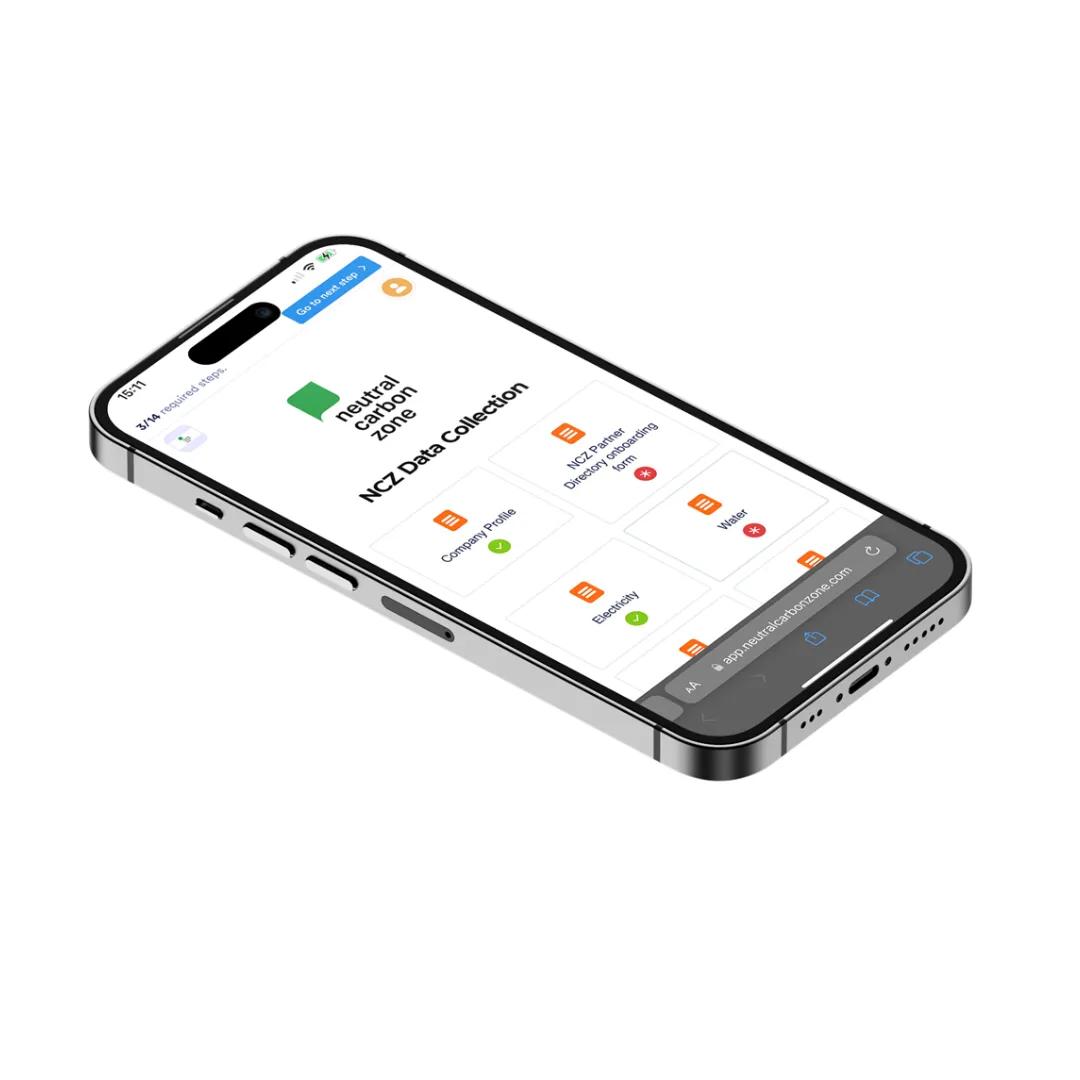 The NCZ carbon management platform on a phone